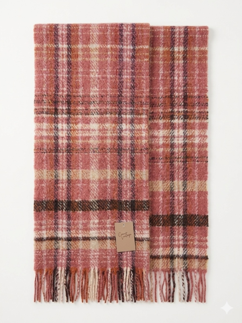 Crown Vintage Plaid Wool-Blend Pink Rust Scarf